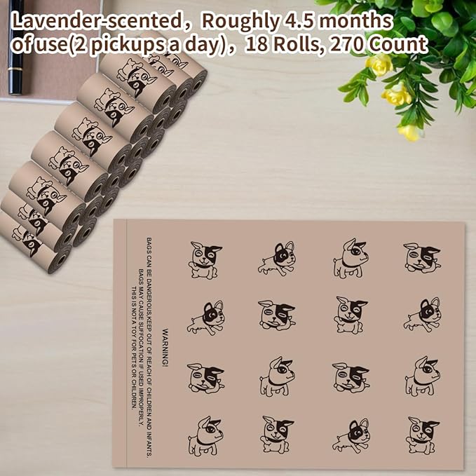 Coffee Dog Poo Bags Coffee scent - 270 Large Biodegradable Poop Bags, Extra Thicken Strong Corn Starch Blended Compostable Leak Proof Poop Waste Bag for Dogs-PawvioPets