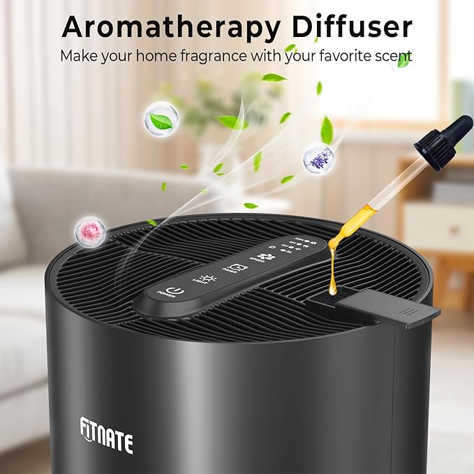 FITNATE Air Purifiers for Home Large Room Up to 1076 Ft² with Aromatherapy, H13 True HEPA Air Purifier for Pets, Quiet Air Cleaner for Smoke Dust Pollen Pet Dander Odor, with Night Light,Timer, Black-PawvioPets