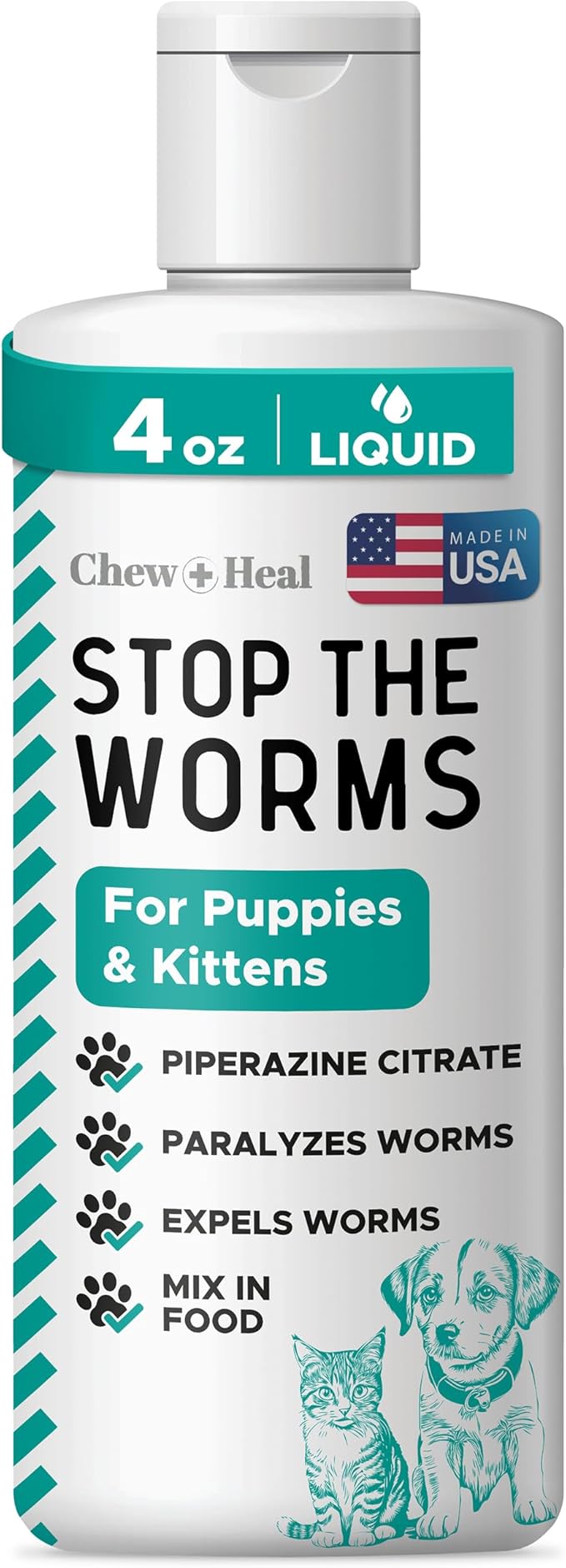Dog and Cat Dewormer Liquid - 4 oz Wormer Solution to Paralyze and Expel Roundworms - Kitten and Puppy Dewormer-PawvioPets