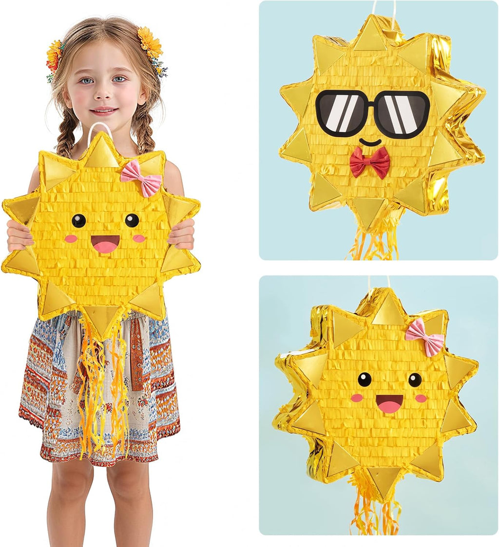 WERNNSAI Sun Pinata-Sunshine Party Decorations pull string Sun Pinata with Blindfold and Bat for Girls Kids Sun Brithday Baby Shower Summer Party Game Supplies