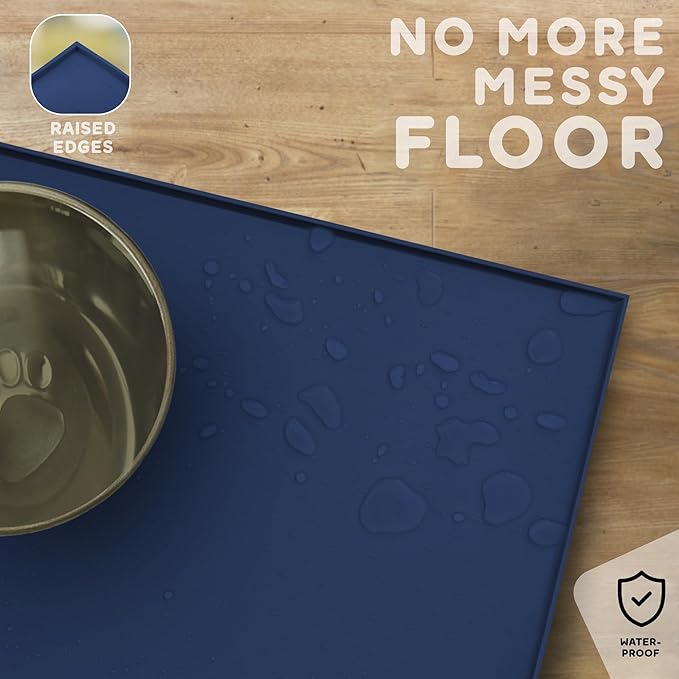 Dog Food Mat - 28x18” Large Silicone Stove Top Protector, Silicone Pet Feeding Mat, Raised Edges Dog Mat for Food and Water Prevent Spill, Waterproof Cat Placemats Protect Floors, Easy Clean Bowl-PawvioPets