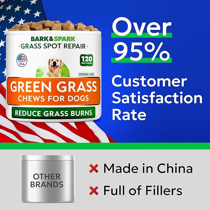 BARK&SPARK Green Grass Chews - Pee Grass Spot Saver Caused by Dog Urine - Urine Neutralizer for Lawn, Gut Health Probiotics & Digestive Enzymes,Lawn Burn from Dog Urine, Grass Burn Spot Chews (240Ct)-PawvioPets