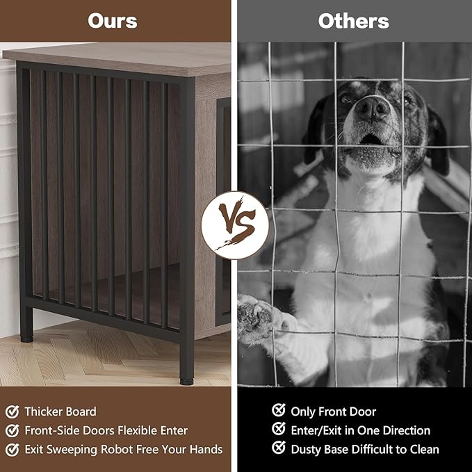 EasyCom 39.96" XL Wooden Large Dog Crate Furniture for Medium and Large Breed, Chew-Resistant Dog Kennel Furniture Indoor with 2 Doors and 3.94" Raised Feet, as TV Stand, End Table, Crate Table-PawvioPets