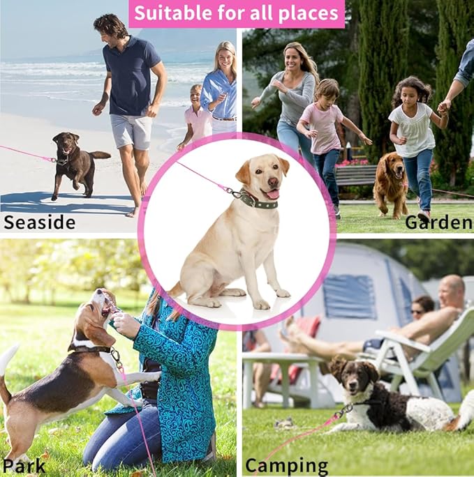 Dog tie Out Cable, 10/20/25/30/50/70/100 feet, Suitable for Dogs up to 350 pounds, Dog Cable with Swivel Buckle, Lightweight, Non-Winding, for Outdoor Camping, Yard Dog Cable (Pink, 100FT)-PawvioPets