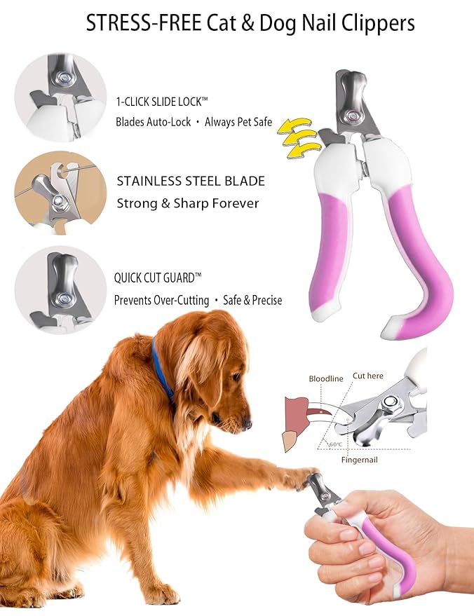 6ps Dog Cat Brush Grooming Kitf, Dog Cat Brushes, Bath Brush, Dematting Rake and Comb, Nail Clipper, Nail File, Flea Comb (Pink 6 Kits)-PawvioPets