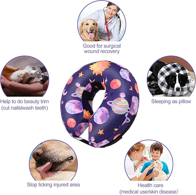 CuteBone Inflatable Dog Neck Donut with Removable Soft Fleece Covers for Small/Medium/Large Dogs and Cats After Surgery GWB11XL-PawvioPets