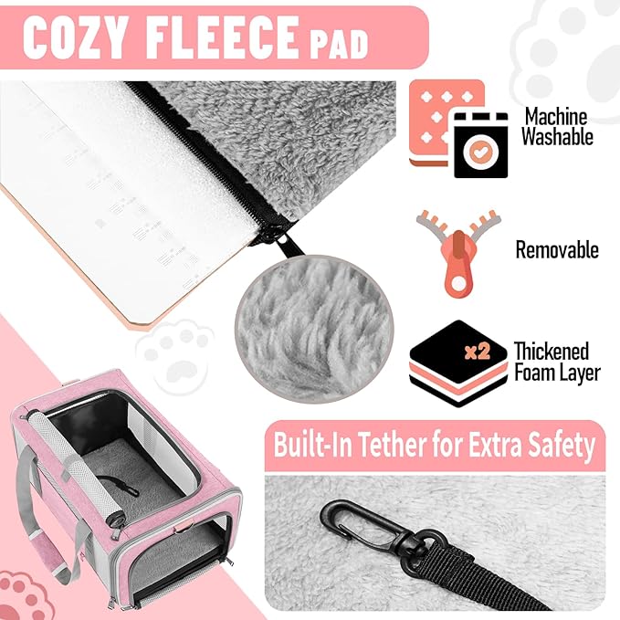 Cat Carrier 20lbs Top Open/Soft Sided Small Pet Dog Travel Carrying Crate/Collapsible Puppy Transport Carry Bag/Sturdy Pet Cages Chihuahuas Mini Dog 10lbs Pink-PawvioPets