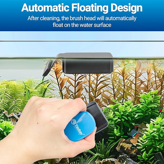 Aquarium Magnet Glass Cleaner, Magnetic Fish Tank Cleaner with Algae Scraper, Double Sided Cleaning Scrubber Brush with Handle, Titanium Blade, Self-Floating, Fit Max 1/4" Thick Glass, Medium-PawvioPets