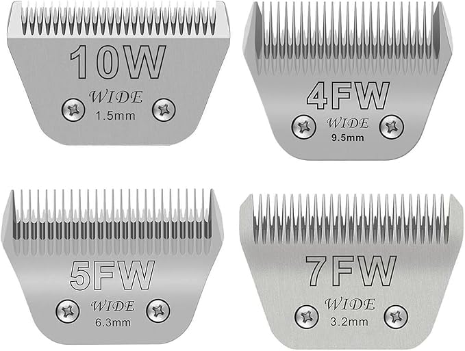 4PCS Wide Blades for Dog Grooming Blades Compatible with Andis,Oster A5,Wahl km10 Dog Clippers Stainless Steel Blades for Animal Dog,Cat,Horse,Silver Size: #10W+30W+5FW+7FW-PawvioPets