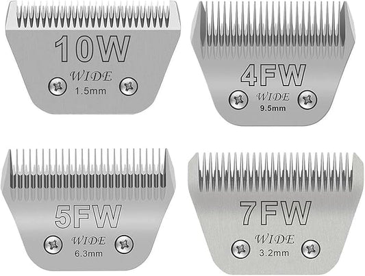 4PCS Wide Blades for Dog Grooming Blades Compatible with Andis,Oster A5,Wahl km10 Dog Clippers Stainless Steel Blades for Animal Dog,Cat,Horse,Silver Size: #10W+30W+5FW+7FW-PawvioPets