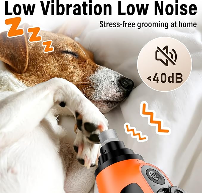 Casfuy Smart 6-Speed Dog Nail Grinder - 50% More Power Pet Nail Grinder with 2 LED Lights Quiet Rechargeable Electric Dog Nail Trimmers File Toenail Grinder for Large Medium Small Dogs & Cats(Orange)-PawvioPets