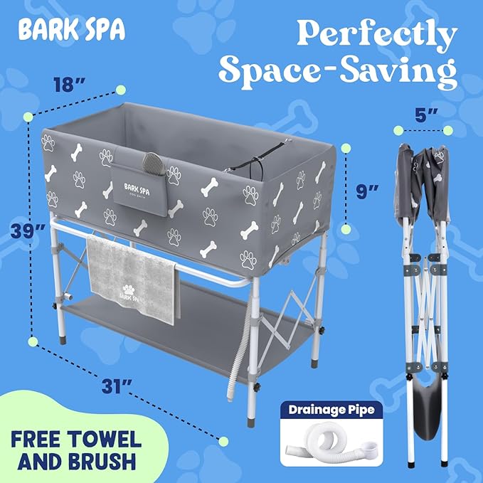 Dog Bath Tub - Free Brush & Towel – Foldable & Portable Dog Washing Station – Lightweight Dog Bath for Indoor & Outdoor Grooming – Fits in Shower or Bath-PawvioPets