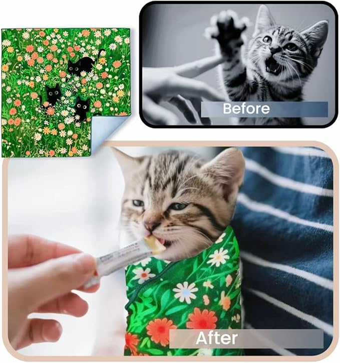 Cat Grooming Wrap Cat Wrap for Cutting Nails Cat Burrito Wrap 19.96 inch(Within 6Lbs) Cat Swaddle Nail Clipping, Teeth Brushing, Ear Cleaning Self-Adhesive Magic Cloth Cat Restraint-PawvioPets