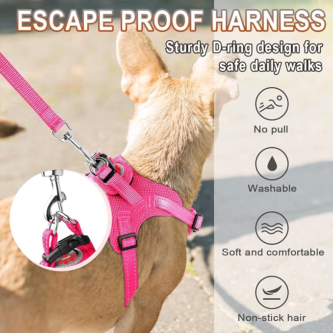 Dog Harness Step in Dog Vest Harness, Reflective Adjustable Puppy No Pull Harness Breathable Soft for Small and Medium Dogs Cats, Pink, XS-PawvioPets