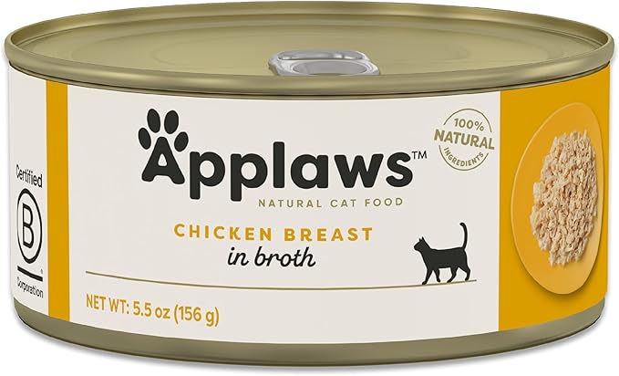 Applaws Natural Wet Cat Food in Broth, Limited Ingredient Canned Wet Cat Food, No Additives, Made with Natural Ingredients, Chicken Breast in Broth (6 x 5.5oz Cans)-PawvioPets