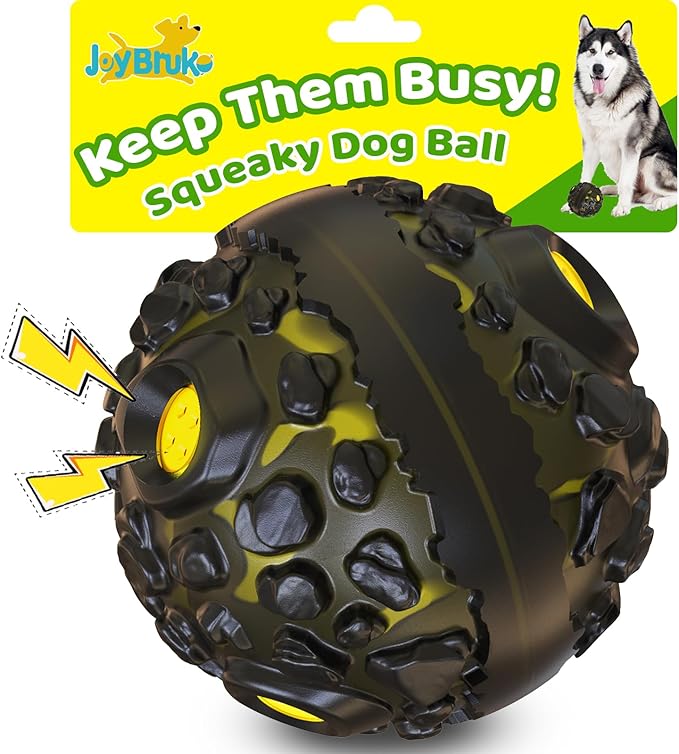 Dog Ball for Aggressive Chewers - Interactive Dog Toy Balls Fun Squeaky Sound to Keep Them Busy, Durable for Small Medium Large Breeds, Rubber Pet Chew Toys, As Seen on TV, Black & Yellow-PawvioPets