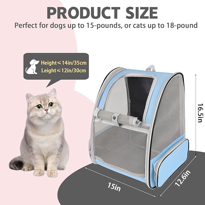 Cat Backpack Carrier,Pet Carrier Airline Approved for Small Dog Cat Puppy Kitten Bunny,Ventilated Mesh Design Animal Backpack for Hiking Camping Travel Bag (Blue)-PawvioPets