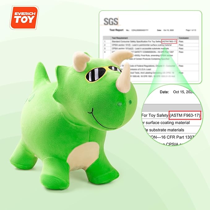 EVERICH TOY Bouncy Horse Dinosaur Toys, Inflatable Bouncing Animal Hopping Toys, Outdoor Indoor Ride on Bouncer, Boys Girls Birthday Gift for 18 Month 2 3 4 5 6 Year Old Kid- Plush Dinosaur Toy-PawvioPets
