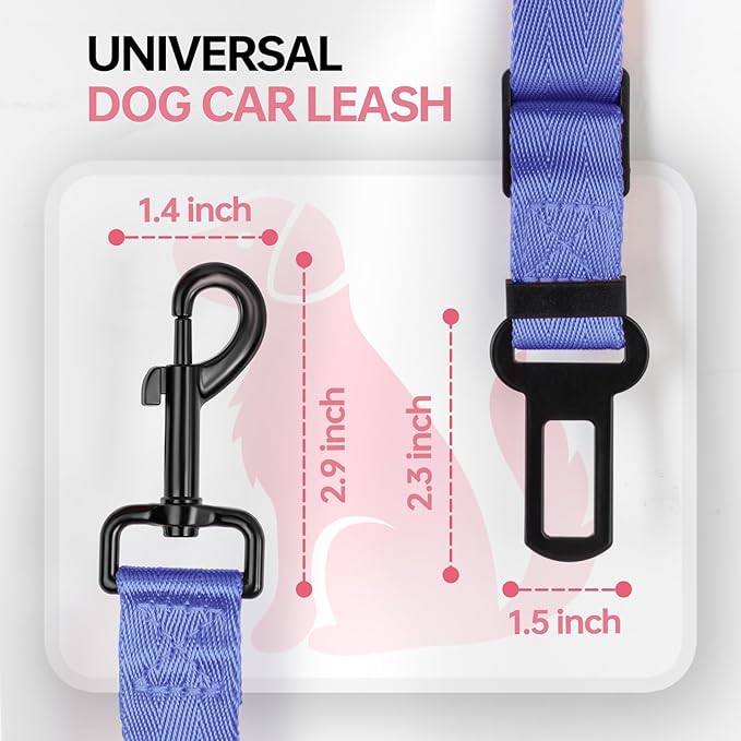 3 Pack Thickened Dog Seat Belt, Set Retractable Dog Car Adjustable Seatbelts for Vehicle Nylon Pet Safety Heavy Duty & Elastic & Durable Car Harness for Dogs, Blue-PawvioPets
