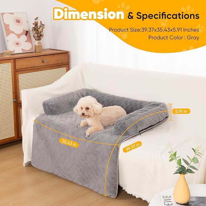 Calming Dog Couch Bed for Large Dogs, Durable Fluffy Fuzzy Dog Mat, Sofa Dog Bed Mats with Removable Washable Cover, Perfect for Small, Medium Dogs and Cats-PawvioPets