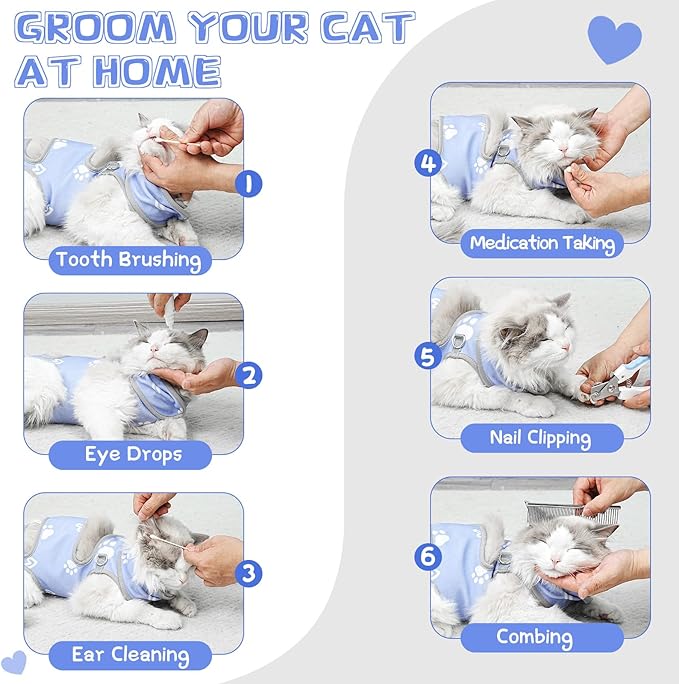 Cat Grooming Hammock, Self-Adherent Wrap for Cutting Nails, Anti-Escape Calming Grooming Bag for Medicine, Nail Clipping, Teeth Brushing, Ear Cleaning-PawvioPets