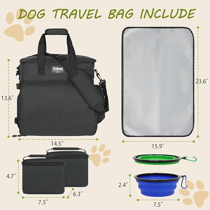 Dog Travel Bag Airline Approved–Pet Travel Tote with Collapsible Bowls,Food Containers & Feeding Mat–Multi-Pocket Organizer for Dogs & Cats, Durable & Water-Resistant for Hiking,Trips,Outdoors-PawvioPets