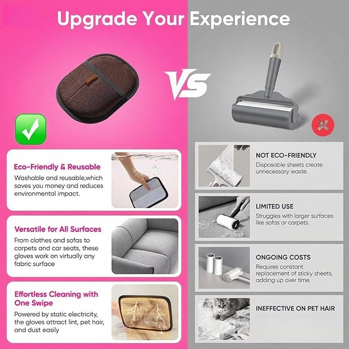 2Pcs Pet Hair Removal Gloves for Dogs and Cats, 2025 Upgraded Electrostatic Magic Hair Remover Glove,Reusable for Couch, Car Seat, Clothing, Carpet, Furniture & Bed Sheets(Brown)-PawvioPets