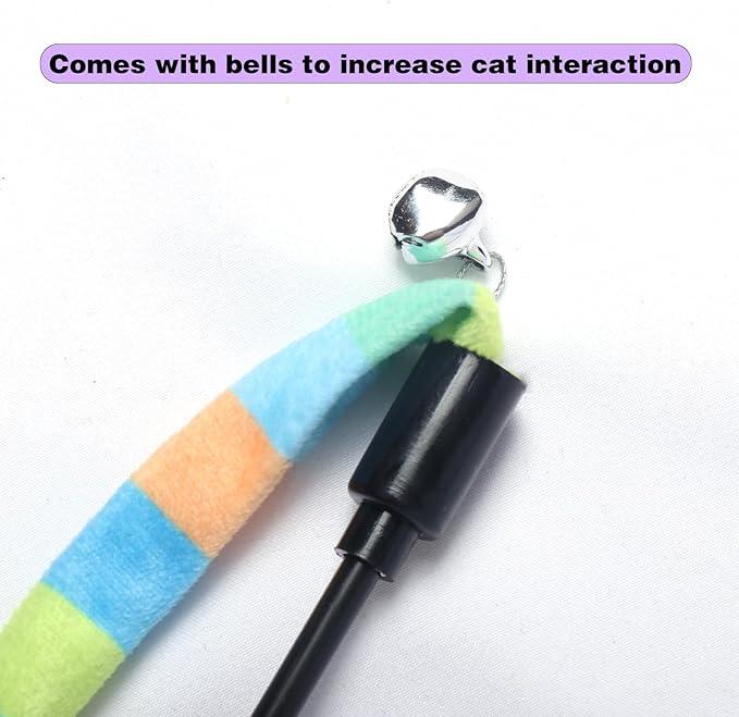 Cat Wand Toys Interactive Kitten Toys Cat Teaser Wand String Feather for Indoor Colorful Ribbon Wands Stick Toy Cat Charmer-3 Packs-PawvioPets