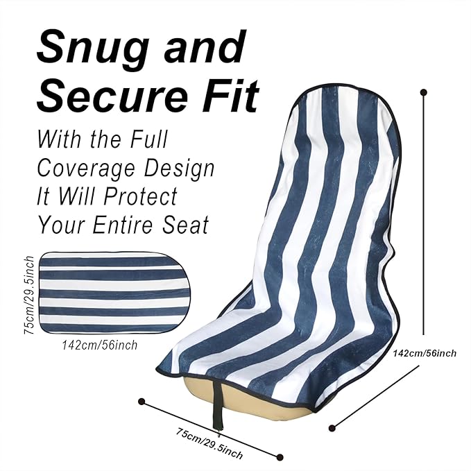 Car Seat Cover Protector Front Seats,for Gym Workout,Running,Swimming,Beach and Hiking,Waterproof Sweat Towel Bucket Seat Covers for Cars SUV Trucks (Blue Stripe, 1Pcs)-PawvioPets