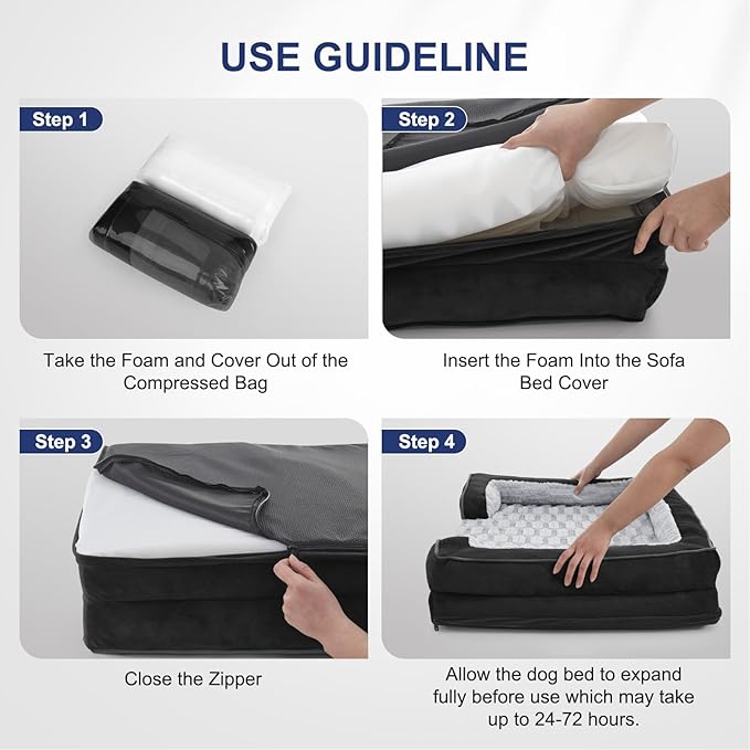 FURTIME Orthopedic Dog Bed for Small Dogs - Washable Dog Sofa Beds Small, Supportive Foam Pet Couch Bed with Removable Washable Cover, Waterproof Lining and Nonskid Bottom, Black-PawvioPets