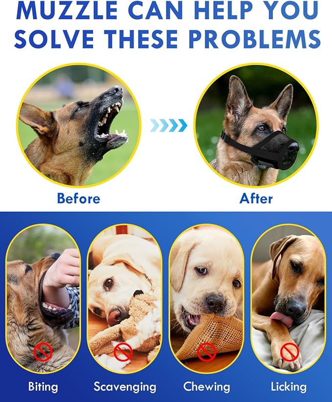 Dog Muzzle, Soft Air Mesh Muzzle for Small Medium Large Dogs Anti Biting Barking Chewing, Breathable Drinkable Adjustable Loop Pets Muzzle for German Shepherd Husky Labrador Retriever (Black,L)-PawvioPets