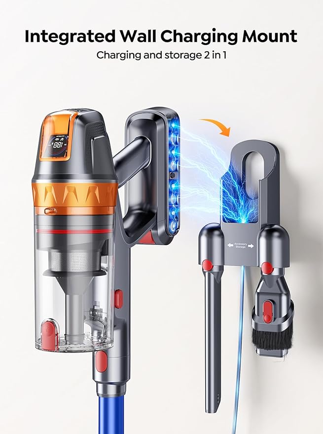 Cordless Vacuum Cleaner, 600W with Extra Mattress Cleaning Tool, 45KPA Stick Vacuum Cleaners for Home 60 Mins Runtime, Self-Standing, Wall Mount Charging, Rechargeable Vacuum for Floor Carpet Pet Hair-PawvioPets