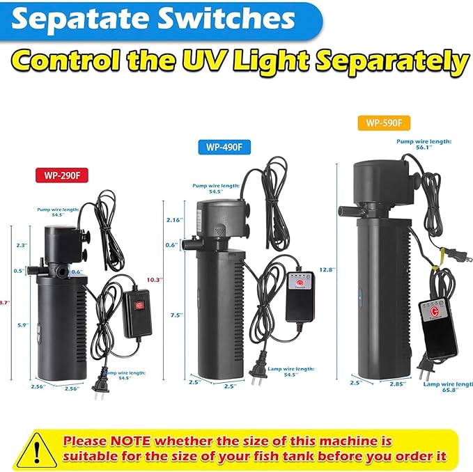 Aquarium U-V Filter 158GPH for 10-45 Gallon Small Betta Fish Turtle Tank, Internal Filter w/ Aeration Bio Sponge Green Clean Machine Green Killing Deodorization Keep Saltwater Freshwater Crystal Clear-PawvioPets