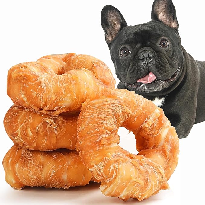 ASMPET Dog Treats Chews, Chicken Wrapped Rawhide Donuts Dental Care Chews for Small Medium Large Breed Aggressive Chewers (Pack of 4)-PawvioPets