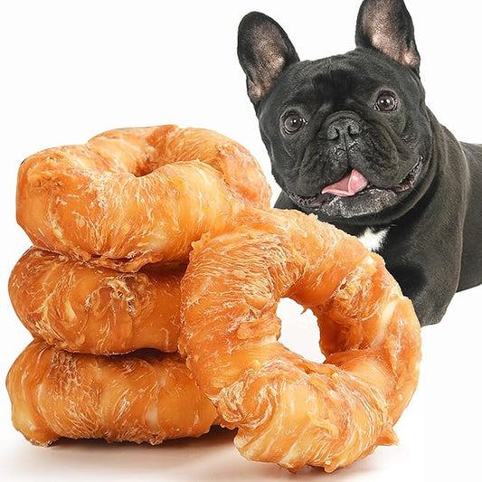 ASMPET Dog Treats Chews, Chicken Wrapped Rawhide Donuts Dental Care Chews for Small Medium Large Breed Aggressive Chewers (Pack of 4)-PawvioPets