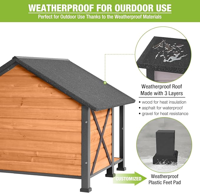 Dog House Outdoor & Indoor Unique All-Around Iron Frame Dog Kennel for Winter with Raised Feet for Small & Medium & Large Dogs,Weatherproof Roof (40.6 “L×34.3”W×31.5“H)-PawvioPets