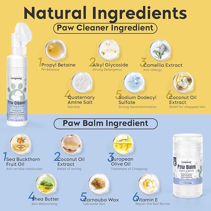 Dog Paw Care Kit- 2 Packs Cleaner for Dogs Large Medium Small XL Breed-Dog Paw Balm for Heals - Repairs & Restores Dry - Cracked Paws & Nose Protector for Pet Foot Washer Care-PawvioPets