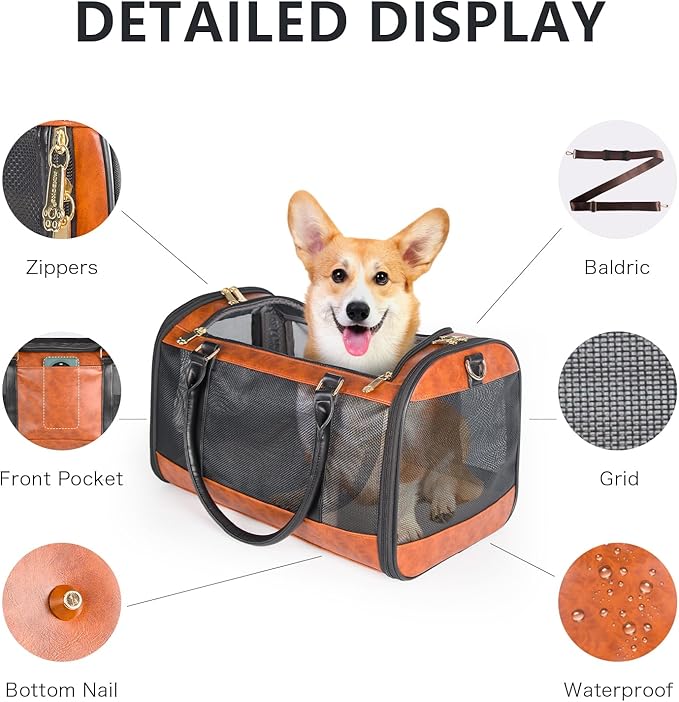 Dog Soft-Sided Carriers Pet Carrier for Small Dogs Cats, Fashion PU Leather Small Dog Carrier Pet Purse, Airline Approved Travel Pet Carrier for Puppy Kitten Small Animals-PawvioPets