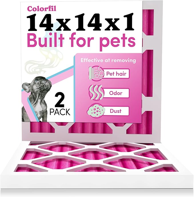 Colorfil 14x14x1 Air Filter (2-Pack) | Made in the USA | Color Changing | Remove Cat and Dog Odor | MERV 8 for Pet Hair Dander and Dust | 13.75"x13.75"x0.75" Exact Size-PawvioPets