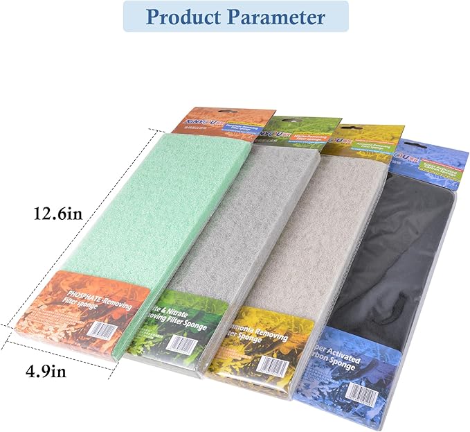 4 Pack Mixed Filter Pads 12.6" x 5" for Aquarium, Cut-to-Fit Fish Tank Filter Media with Ammonia&Carbon&Phosphate Reducer, Aquarium Filter Sponge, Compatible with Most Filters-PawvioPets