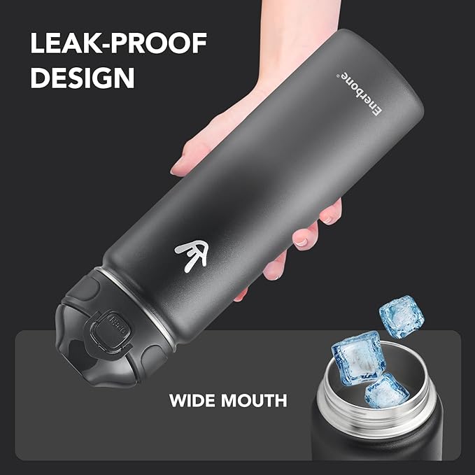 Enerbone 24 oz Insulated Water Bottle, Stainless Steel Bottle with Carrying Strap, Double-Wall Vacuum Insulation Design, Leakproof Sports Bottle with Straw, Keep Drinks Cold or Hot for Hours-PawvioPets
