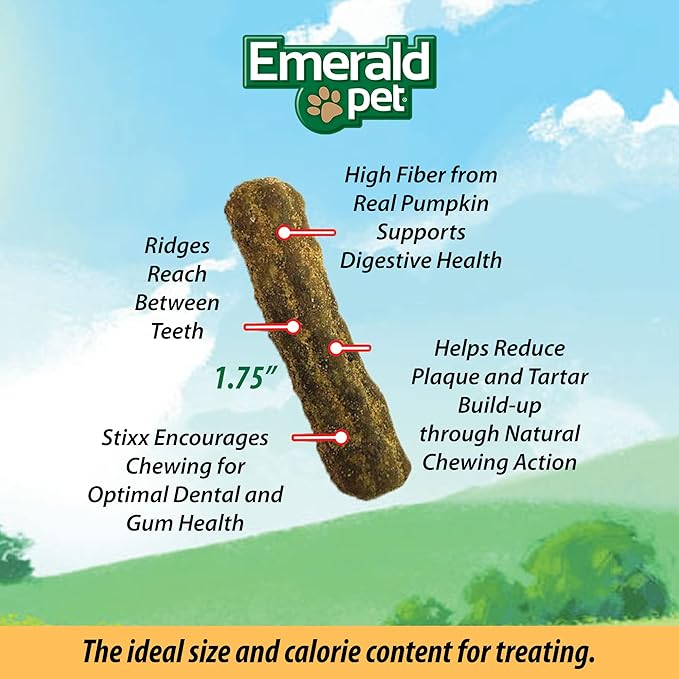 Emerald Pet Feline Dental Stixx — Tasty and Crunchy Cat Dental Sticks with Pumpkin for Digestive Health — Natural Grain Free Dental Treats for Clean Cat Teeth and Fresh Breath — Chicken Stixx, 3.6 oz-PawvioPets