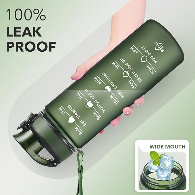 Enerbone Water Bottle, Leakproof BPA & Toxic Free, Motivational Water Bottle with Times to Drink and Straw, Fitness Sports Water Bottle with Strap for Office, Gym, Outdoor Sports-PawvioPets