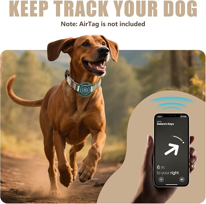 Airtag Dog Collar - Leather Dog Collar with Airtag Holder| IP68 Waterproof AirTag Holder with Metal Buckle, Comfortable GPS Dog Collars Tracker for Medium Large Dogs (Champagne Gold, L)-PawvioPets