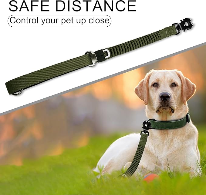 20” Strong Short Leash for Dog, Heavy Duty Bungee Dogs Leash with Padded Handle Car Seatbelt, Dog Training Leashs for Large or Medium Dogs - Can be Used with Other leashes (Army Green)-PawvioPets