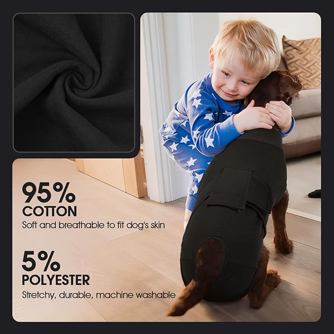 FUAMEY Dog Recovery Suit Male,Dogs Surgery Neuter Suits Puppy Spay Shirts for Female Protect Dog's Skin Anti Licking Abdominal Wounds Doggie Onesie Pet Bodysuit Alternative to Cone Black XL-PawvioPets
