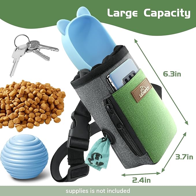 Dog Treat Pouch Training Behavior Aid, Dog Treat Training Bag for Dog Walks Outdoor Activities Travel, Built-in Poop Bag Dispenser 3 Ways to Wear-PawvioPets