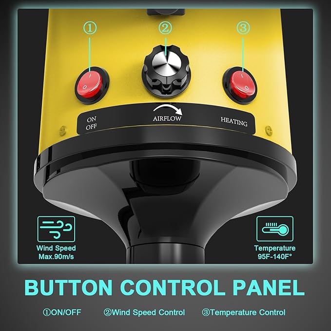 Dog Dryer High Velocity Dog Hair Dryer with 4 Nozzles 5.2HP/3800W (Professional Super Cyclone), Stepless Adjustable Speed Temperature Dogs Grooming Blow Dryer with Heater for Pets Hair Dryer, Yellow-PawvioPets