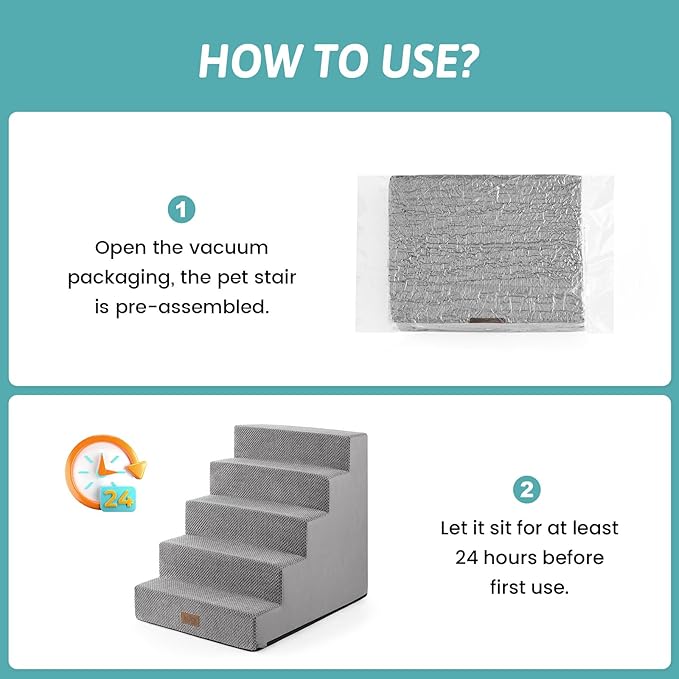 Dog Stairs for Small Dogs, 5 Tier Wider Pet Stairs for High Beds, 23.6" H Non-Slip Dog Steps for Old Cats, Puppies, Small Medium Dogs, 29.5x19.7x23.6 inch, Grey-PawvioPets