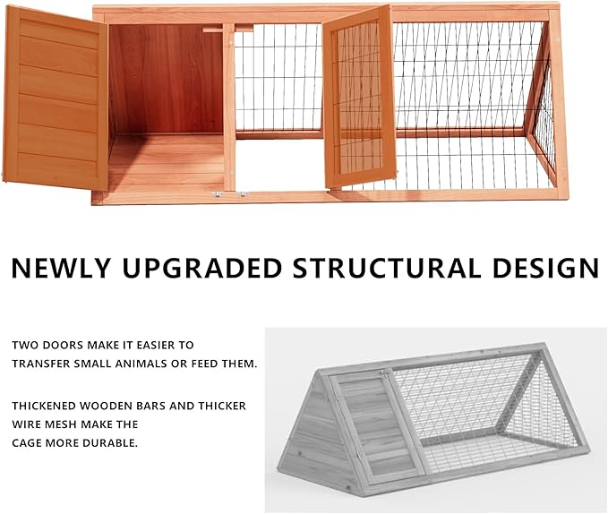 A-Frame Quail Coop,Wooden Quail Cage Indoor Outdoor,Triangle Rabbit Hutch with 2 Doors & Ventilating Wire for Small Animals,Sold by XilishppEcxEco (Ntural Wood)-PawvioPets